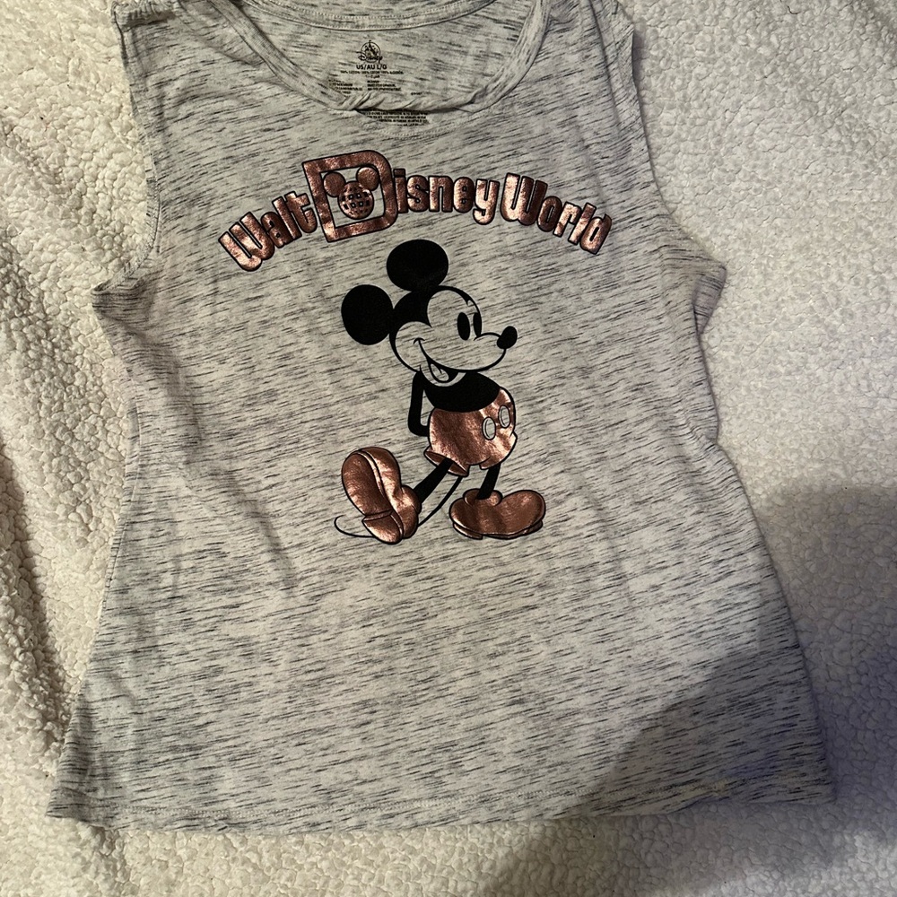Disney Gray Tank with Metallic Rose Gold Mickey Graphic